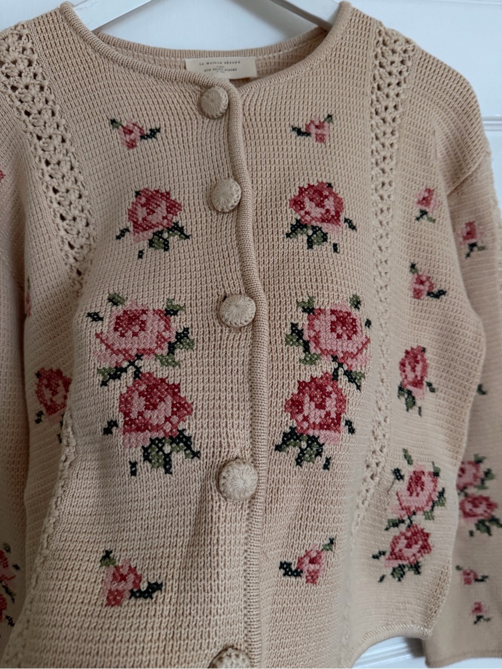 Sezane Cream Floral Knit Button-Front Women's Sweater - Picture 14 of 14